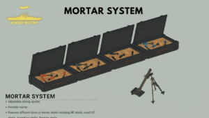 The Portable Mortar System for Roblox is a scripted indirect fire weapon that allows players to launch explosive projectiles with precision and high-angle trajectories.